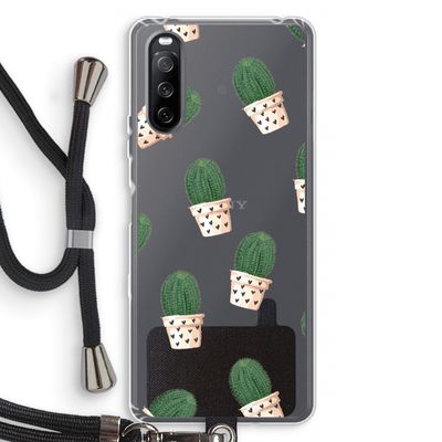 Cactusprint roze: Sony Sony Xperia 10 III Transparant Hoesje met koord