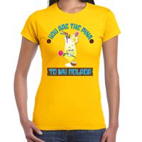 Tropical party T-shirt voor dames - pina colada - geel - carnaval - tropisch themafeest