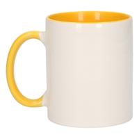 Koffiemok / thee beker - 300 ml - Wit/geel - Cadeau mokken - keramiek Koffiemok / thee beker - 300 ml - Wit/geel - Cadeau mokken - keramiek