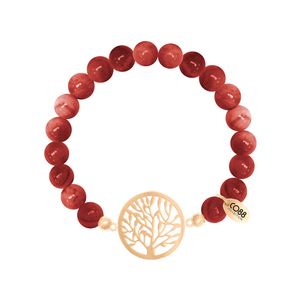 CO88 8CB-80017 Armband levensboom staal/agaat/rood, rek/one-size