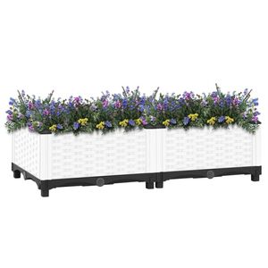 The Living Store Verhoogde Tuinbak Rattan-look - 80 x 40 x 23 cm - Wit - Duurzaam polypropeen