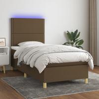 Boxspring met matras en LED stof donkerbruin 90x190 cm
