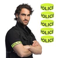 Boland verkleed armband - 6x - politie - neon geel - UV blacklight effect - agent - carnaval
