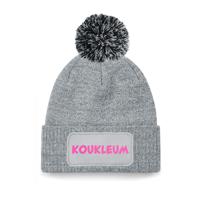 Wintersport muts met pompom - Koukleum - grijs - roze glitters - one size - volwassenen - Apres ski