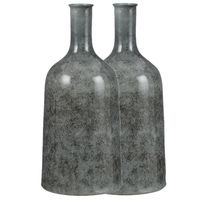 Fles bloemenvazen 2 stuks van terracotta in het blauw shadow D26 en H50 cm - thumbnail