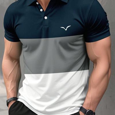 Men's Colorblock Graphic Polo Shirt - Short Sleeve Casual Knit M