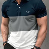 Men's Colorblock Graphic Polo Shirt - Short Sleeve Casual Knit M