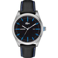 Lacoste horlogeband 2010597 / LC-52-1-14-2277 Leder Zwart 22mm + blauw stiksel - thumbnail