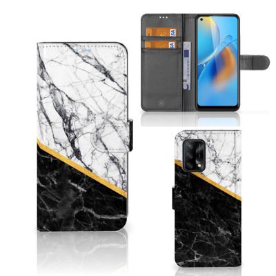 OPPO A74 4G | Bookcase | Marmer Wit Zwart - Origineel Cadeau Man