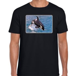 Dieren t-shirt met orka walvissen foto zwart voor heren