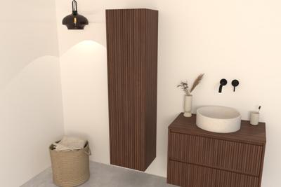 Hoge Badkamerkast Noten Manaro 160 cm - Ribbelfront Deuren Softclose Hoge Badkamerkast Noten Manaro 160 cm - Ribbelfront Deuren Softclose