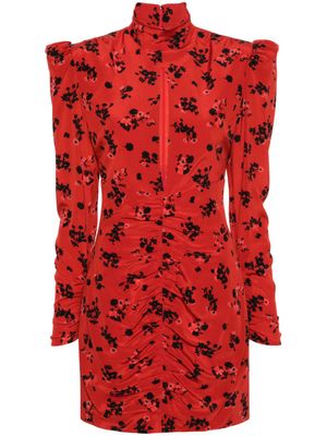 Alessandra Rich robe courte en soie à fleurs - Rouge
