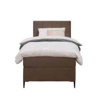 Boxspring Liv geblokt - bruin - 90x200 cm - slanke poot - Leen Bakker