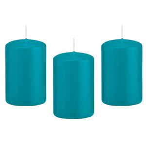 8x Turquoise blauwe cilinderkaarsen/stompkaarsen 5 x 8 cm 18 branduren