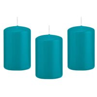 8x Turquoise blauwe cilinderkaarsen/stompkaarsen 5 x 8 cm 18 branduren