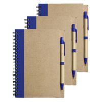 Notitie boekje/blok met balpen - 6x - harde kaft - beige/blauw - 18 x 13 cm - 60 bladzijden geliniee - thumbnail