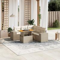 6-delige Loungeset met kussens poly rattan beige
