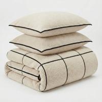 Dekbedovertrek Teddy Trim - Beige Zwart - Lits-Jumeaux (240x220 Cm) - Taupe Microvezel Teddy - Effen - Sleeptime - Dekbed-Discounter.nl