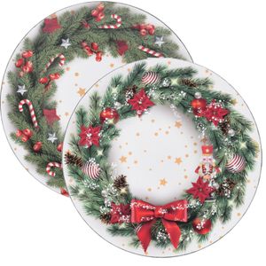 Kaarsenbord/onderbord (1x st)- kerst thema - kunststof - D33 cm - groen   -