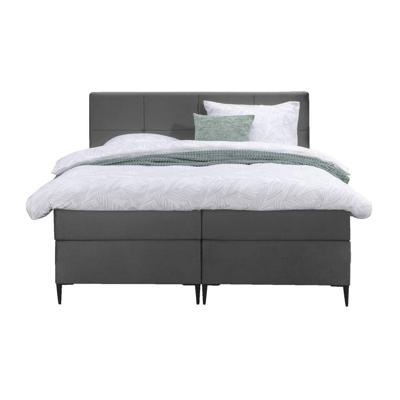 Leen Bakker - Boxspring Liv Geblokt - 180x200 Cm - Slanke Poot - Stof/Velvet - Grijs