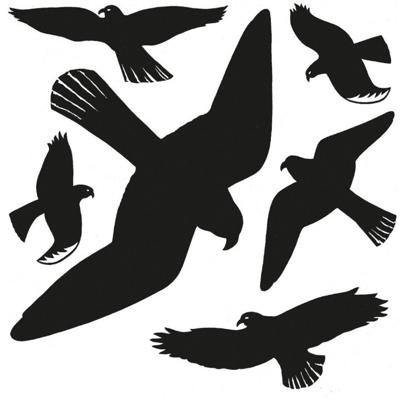 Vogel afweer raamstickers - 6x - zwart - op een vel van 30 x 30 cm
