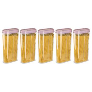 Voedselcontainer strooibus - 5x - lichtroze - 2350 ml - kunststof - 15 x 8 x 30 cm - voorraadpot