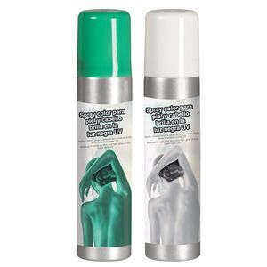 Guirca Haarspray/bodypaint spray - 2x kleuren - wit en groen - 75 ml