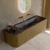 Badmeubel Mondiaz Kurve-Dlux | 145 cm cm | Meubelkleur Dusk | Wastafelkleur Lava | Solid surface | Wasbak rechter zijde spoelbak | Zonder kraangat(en)