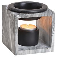 Geurbrander voor amberblokjes/geurolie/waxmelts - keramiek - grijs - 10x10x10 cm - marmer look - thumbnail