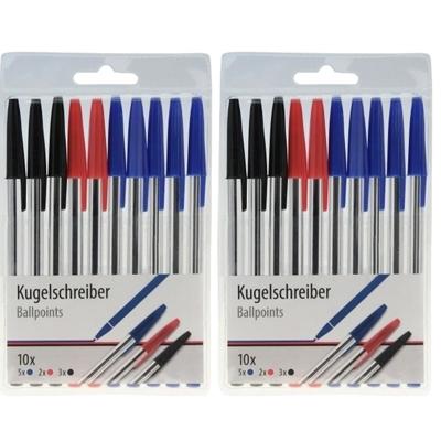 Balpennen - 20x stuks - 3 kleuren - rood - zwart - blauw - pen