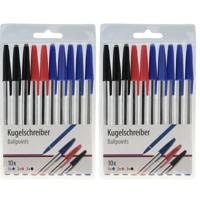 Balpennen - 20x stuks - 3 kleuren - rood - zwart - blauw - pen