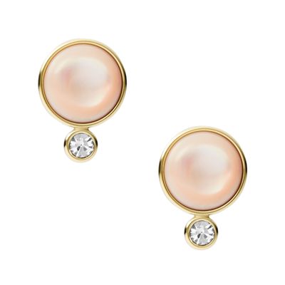 Fossil JF03953710 Oorknoppen Sutton staal-parelmoer-zirconia goudkleurig-roze-wit