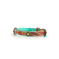 DWAM Paddy Lee Bruin, Oranje, Rood, Turkoois Leer S Hond Standaard halsband - thumbnail