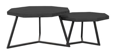 LABEL51 Achthoekige Salontafel 'Figure' Set van 2 stuks, Zwart Mangohout
