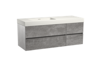 Storke Edge zwevend badmeubel 140 x 52 cm beton donkergrijs met Mata High asymmetrisch linkse wastafel in mat witte solid surface