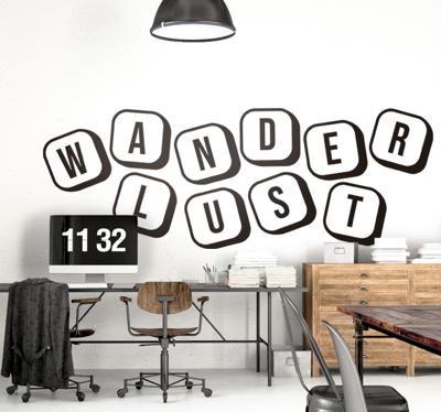 Tienerkamer muursticker Wanderlust scrabble