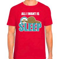 Slaapshirt voor heren - All I want is sleep - pyjama - rood - Kerst slaapshirt