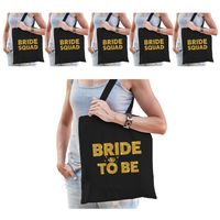 Pakket Vrijgezellenfeest dames tasjes/ goodiebag: 1x Bride to Be zwart goud+ 9x Bride Squad zwart go