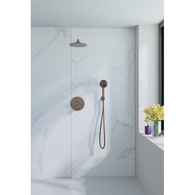 Fortifura Calvi Inbouw Regendoucheset - rond - thermostatisch - wandarm - 25cm hoofddouche - ronde handdouche - gladde slang - Geborsteld koper PVD (Koper) SW799407/SW970041/SW970043/SW970045/SW970047/SW970