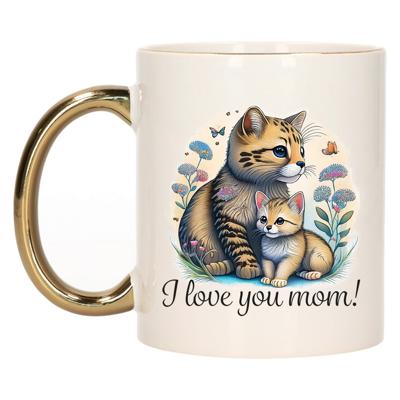 Cadeau koffie/thee mok mama - gouden oor - I love you - poes/kat - 300 ml - Moederdag