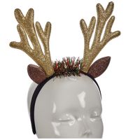 Kerst diadeem/haarband - rendier gewei - goud - 25 cm - kinderen/volwassenen - thumbnail