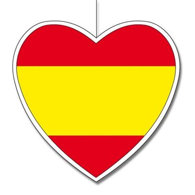 Spanje thema hangdecoratie hartje - 14 cm - landen vlaggen decoratie - Spaans
