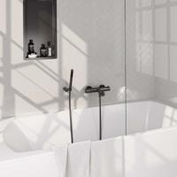 Brauer Gunmetal Carving Opbouw Baddouche Thermostaatkraan - Wandhouder - Staaf - Doucheslang - Handdouche - Gunmetal Geborsteld Pvd