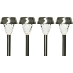 4x Buiten LED RVS lantaarn stekers solar verlichting 24 cm