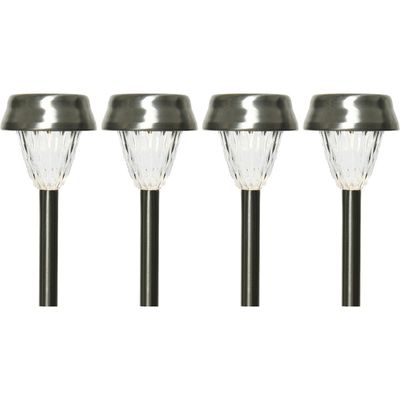 4x Buiten LED RVS lantaarn stekers solar verlichting 24 cm