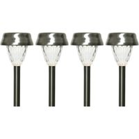 4x Buiten LED RVS lantaarn stekers solar verlichting 24 cm - thumbnail