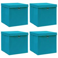 Opbergboxen met deksel 4 st 32x32x32 cm stof babyblauw - thumbnail