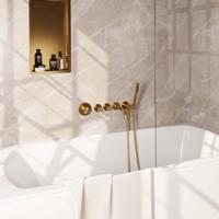 Inbouwthermostaatset Brauer Gold Carving Incl Baduitloop en Staafhanddouche Messing Goud