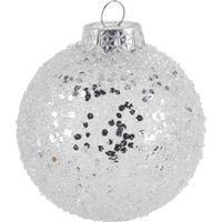 4x Zilveren glitter kerstballen kunststof 8 cm type 1