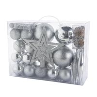 Pakket 53x st - kerstballen, ornamenten en ster piek - zilver - kunststof - Kerstbal